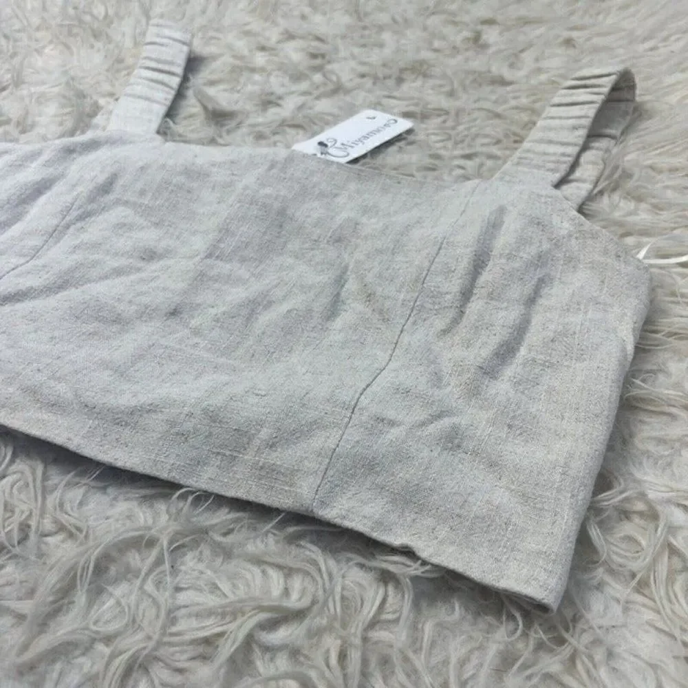 Lush Womens Open Back Linen Beige Cropped Tank Top Blouse NWT Size Large
